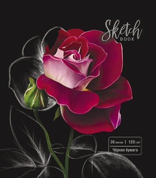 Скетчбук А5  30л., гребень, 120гр/м2 "Роза на черном" черная
