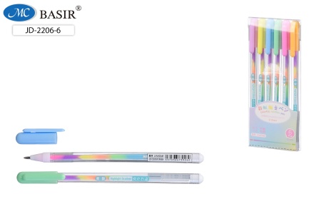 Ручки гелеве многоцветные неоновые. Набор 6 цв. Радужный стержень. 0,8mm