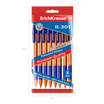 Набор из 8 ручек шариковых автоматических ErichKrause R-301 Matic&Grip Orange 0.7, цвет чернил синий
