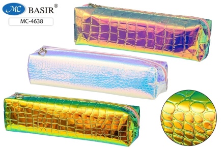 Пенал тубус: голография-хамелеон под рептилию, синтетика, на молнии ассорти, 19,5*5*4,5см.