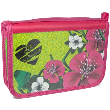 Пенал 2 отд. с 1-ой откид.пл. (190*120*50) молния, лам.картон "Цветы"