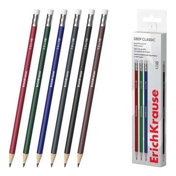 Чернографитный карандаш ErichKrause Deep Classic triangular, трехгранный, с ластиком, HB (в коробке