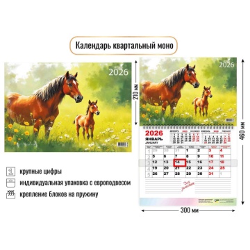 Календарь настенный 300*460мм на 2026г. ОДНОБЛОЧНЫЙ с курсором и календ.сеткой "Символ года"