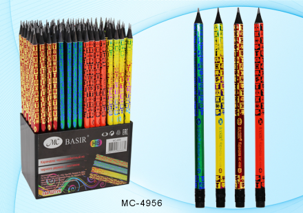 Карандаш чернографитный. Из чёрного дерева, заточенный, с ластиком. Цветной с рисунком "Шахматы"