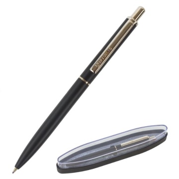 Ручка подарочная шариковая BRAUBERG "Larghetto", СИНЯЯ, корпус черный с хромированными деталями, линия письма 0,5 мм