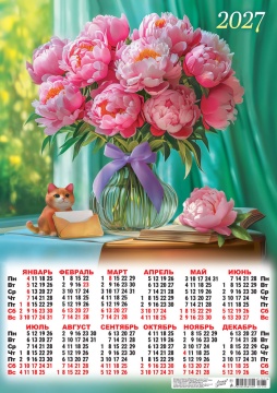 Календарь листовой А2 (420*594мм) на 2027г. "Цветы. Яркие пионы"