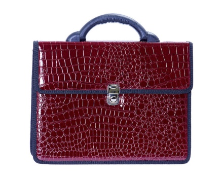 Портфель к/з Колпино 2 отд. мет. замок лак Анаконда, бордо