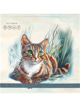 Скетчбук 200*200мм  40л., 7БЦ 100гр/м2 "Кошачий портрет" мат.лам., резинка