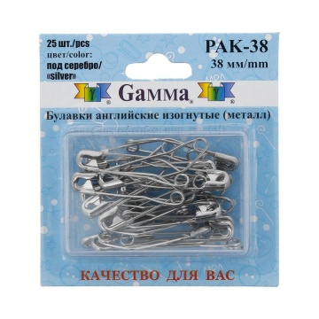 Булавки английские, метал. размер 38мм, 25шт, серебро