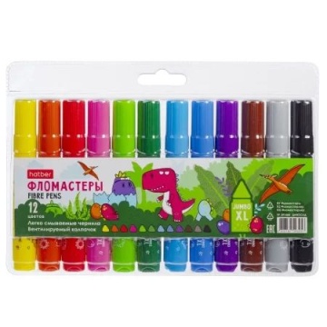 Фломастеры Jumbo 12цв "Hatber. Диносад"