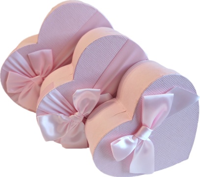 Набор подарочных коробок  3в1 "Сердце" с бантом, розовый 16*14*6, 19*17*7.5, 22*20*9см