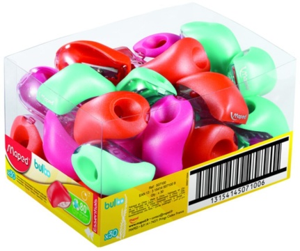 Точилка пласт. с контейнером 1 отв. BULBO, полупрозр., ассорти