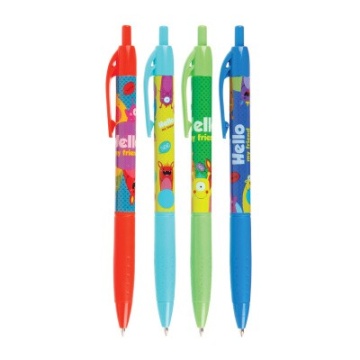 Ручка шариковая автоматич. ArtSpace "Монстрики" синяя, 0,7мм, корпус ассорти