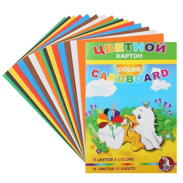 Картон цветной. Набор для детского творчества А-4 "Утенок" 8 цв.16 л.