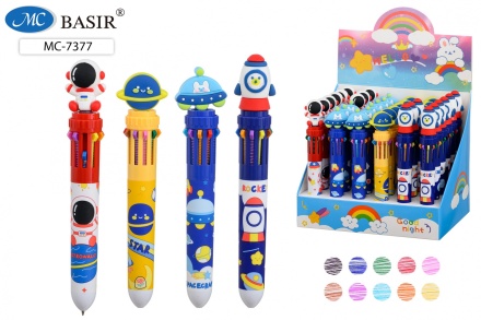 Ручка автоматич. 10-х цветная. "КОСМОС" с рисунком ассорти. 0,5 мм