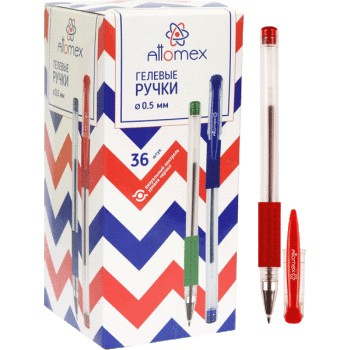 Ручка гелевая Attomex 0,5мм, каучук. держатель., красная