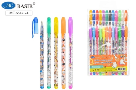 Ручки гелевые. "КОТЫ". Набор 24 цв. Ароматизированные, 12 с блёстками, 12 флуоресцентных.