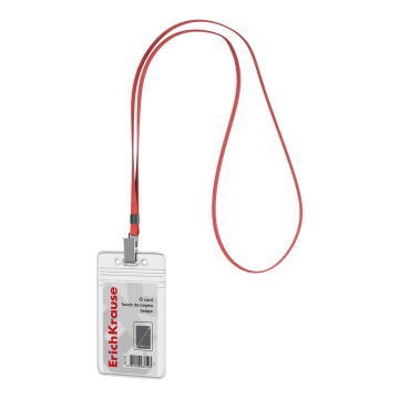 Бейдж вертикальный в комплекте с лентой ErichKrause размер вставки  62х91 мм, прозрачный, цвет ленты