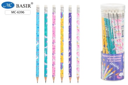 Карандаш ч-гр. "ЕДИНОРОГ". НВ, деревян заточенный с ластиком. С рисунком Ассорти