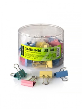 Зажим д\бум. мет. цветные Глобус 25мм., 40шт/уп.пластик.