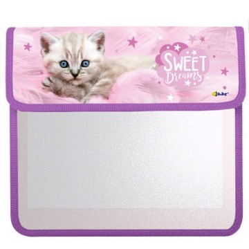 Папка д/тетрад. А5 (240*205*75) 2отд. на липучке, ламинат "Котёнок на розовом"