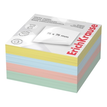 Блок самоклеящийся бумажный ErichKrause 75х75 мм, 400 листов, 4 цвета