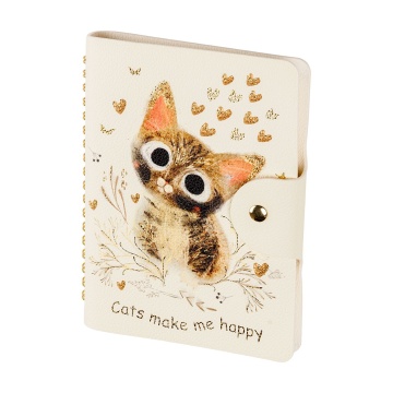 Ежедневник недат. А6 136л., кожзам, мягк.обл., гребень "Love me. Милый котик" магнит.хлястик