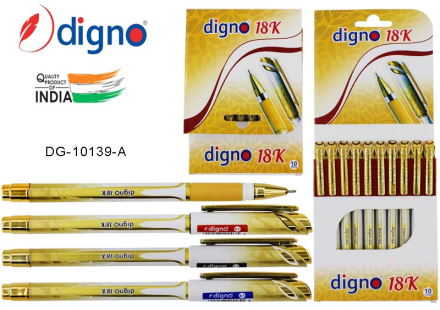 Ручка шарковая на маслян.основе. DIGNO "18К". Белый пластик.корпус с золот.рисунком. Резин.держатель. Клип и наконечник - золотистые, Игольч. 0,7 мм