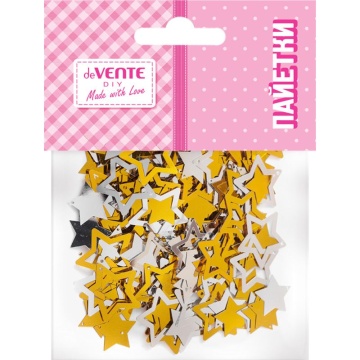 Пайетки  декоративные "Звезды" 15 г,  золотые и серебряные