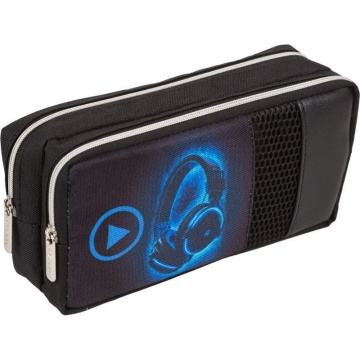 Пенал-косметичка (200*90*60) молния, кожзам Headphones", наружн.карман,вставка из сетки