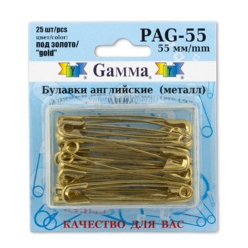 Булавки английские, метал. размер  55мм, 25шт, золото