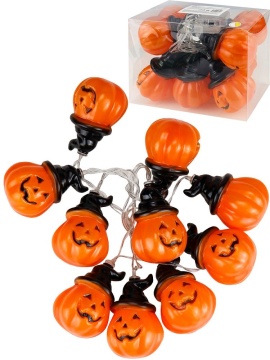 Гирлянда на батарейках с насадками 1,65м 10LED "Тыковки в шляпах" работает от 2AA