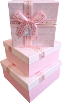 Набор подарочных коробок  3в1 с бантом, розовый/золото 15*15*6.5, 17*17*8, 19*19*9.5см