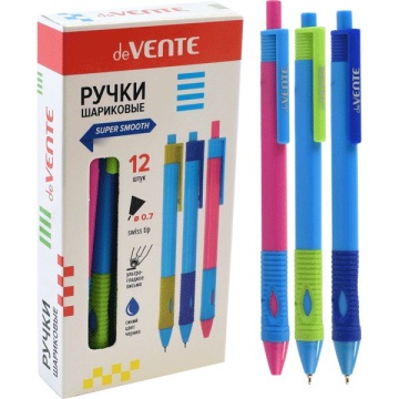 Ручка шар. deVENTE 0,7мм, автомат., маслн. чернила, синяя, трехгран.корпус, ассорти
