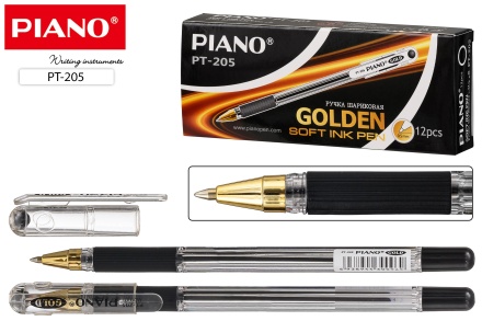 Ручка шариковая. На масляной основе. "PIANO GOLD". Прозр.корпус, игольч.наконечник, 0,5 мм. Чёрная