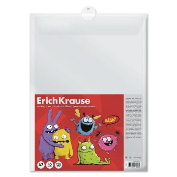 Бумага для рисования в пластиковой папке ErichKrause Jolly Friends, А3, 40 листов