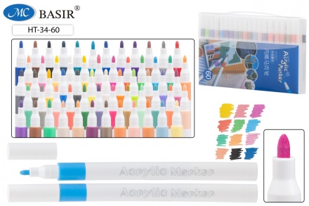 Набор маркеров акриловых  60цв. пулевидн. "Basir" 1-2,4мм