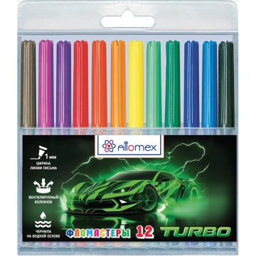 Фломастеры  12цв "Attomex. Turbo", вентил. колпачок, подвес