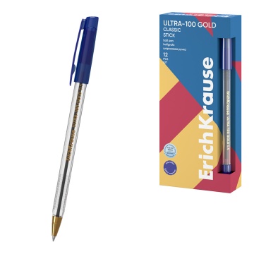 Ручка шариковая ErichKrause ULTRA-100 Gold Stick Classic 0.5, Super Glide Technology, цвет чернил си