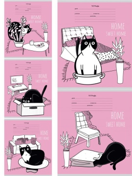 Тетрадь А5 18л лин. Проф-Пресс "Коты на розовом" 5 диз.в спайке