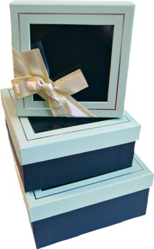 Набор подарочных коробок  3в1 с окошком и бантом, мята/зеленый 15*15*6.5, 17*17*8, 19*19*9.5см