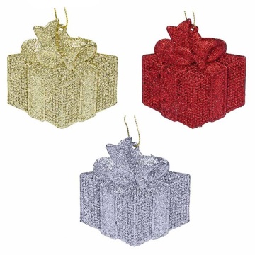 Украшение Новогоднее пластик 7.5*7.5см "Подвеска.Подарки" 3шт.уп золот,серебр,красн е.п