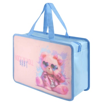 Папка А4 (340*250*95) с ручками, молния, пластик "Розовый мишка" глиттер