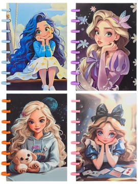 Блокнот-ежедневник: детский "ДЕВОЧКА"; на больших кольцах, обложка 7БЦ, блок клетка, 80 листов, размер 14,5*21 см.