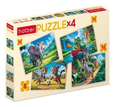 Пазлы    4в1  "Спортивное сафари" 200*140мм 8+12+15+20 дет.