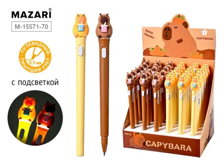 Ручка шар. "Капибара" синяя, с подсветкой, 0,7мм