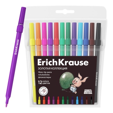 Фломастеры ErichKrause Золотая коллекция 12 цветов (в футляре с европодвесом 12 шт)