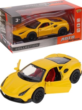 Машинка инерционная 12см металл, открыв. дверцы, цвет жёлтый, в коробке