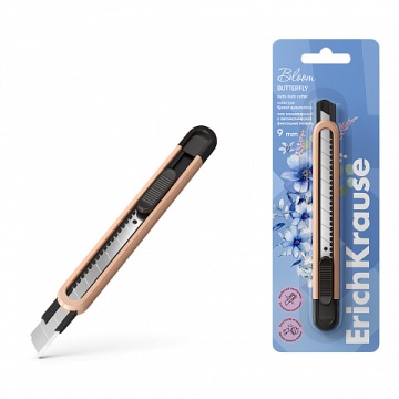 Нож канцелярский ЕК Butterfly Pastel Bloom, с автомат.фиксацией лезвия,  9 мм, ассорти, блистер