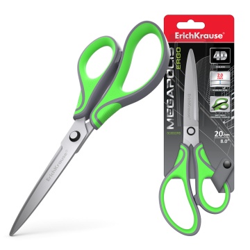 Ножницы ErichKrause Megapolis Ergo 20см, серо-зелёный (в блистере 1 шт.)